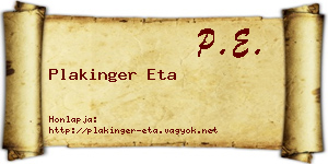 Plakinger Eta névjegykártya